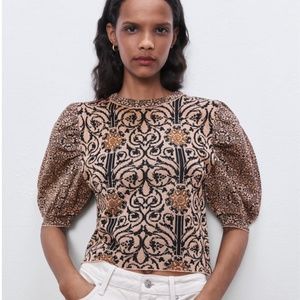 Zara Puff Sleeve Jacquard Top